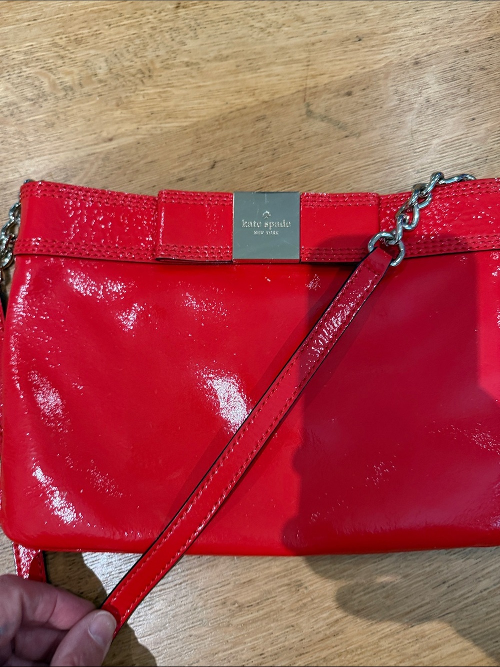 kate spade Red Patent shoulder bag Crossbody with Chain Detail